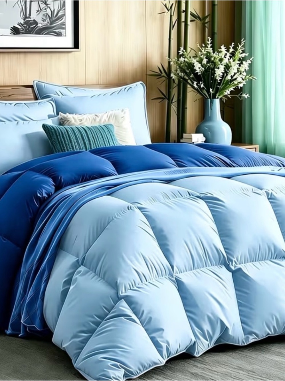Luxury Light Blue and Royal Blue Down Alternative Comforter Set